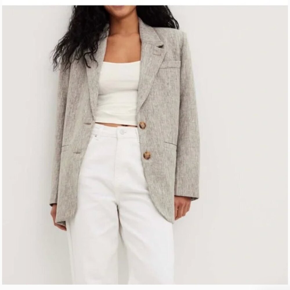 Claire Rose NA-KD Oversized Linen Look Blazer Taupe Neutral Minimalist Scandi 36